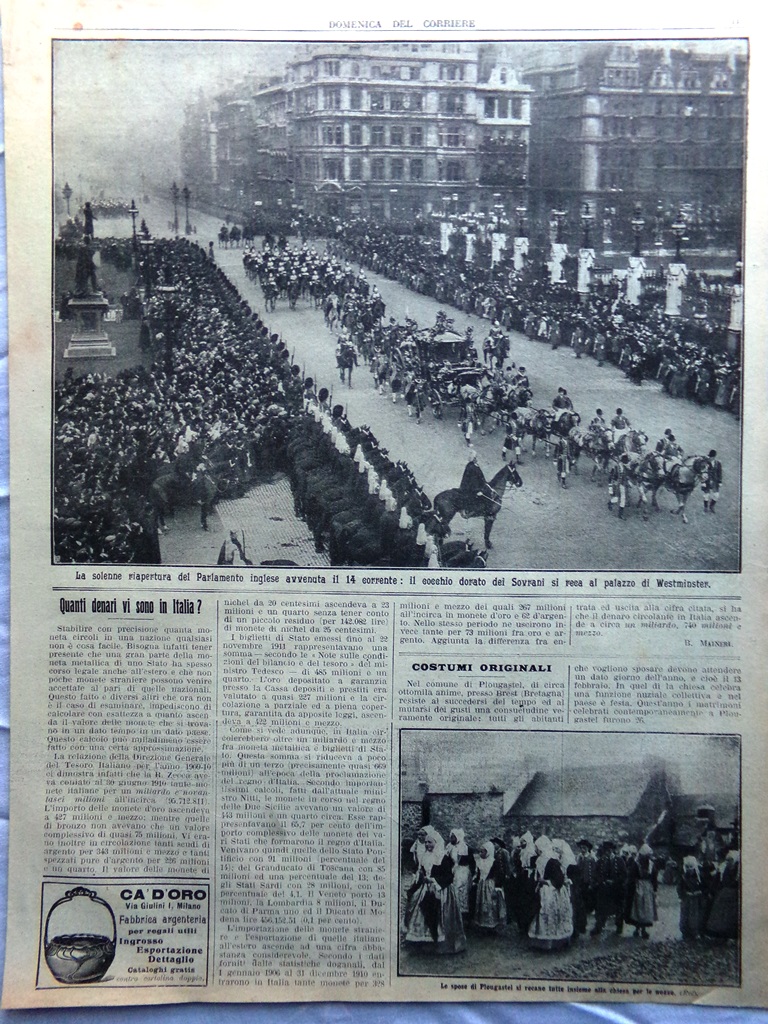 Pagine del 1912 Costumi Plougastel Riapertura Parlamento Inglese Denari Italia