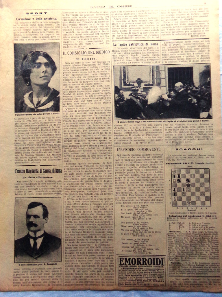 Pagine del 1912 Harriet Quimby Ospizio Margherita Savoia Roma Lapide …