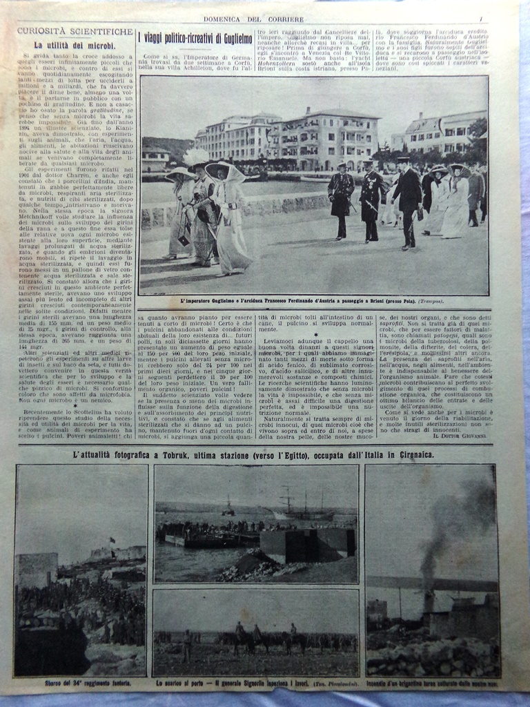 Pagine del 1912 Morte di Giovanni Pascoli Microbi Tobruk Bengasi …