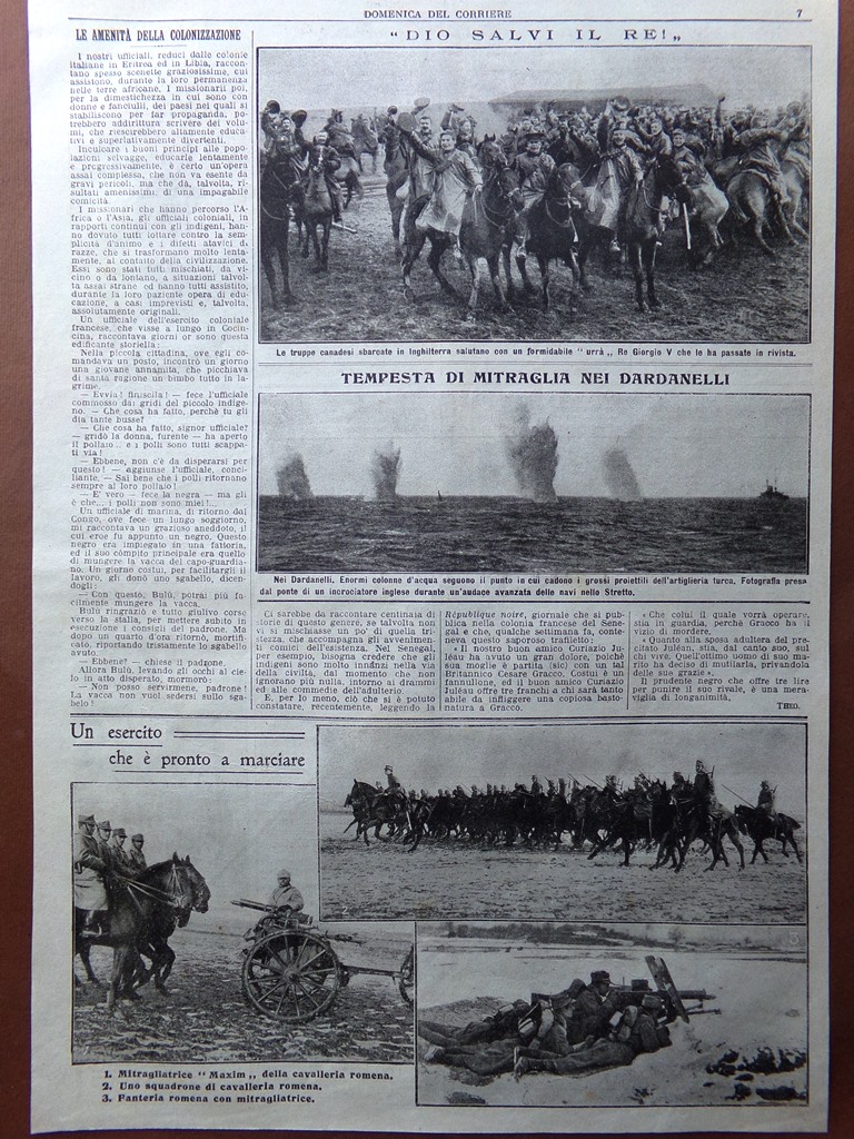 Pagine del 1915 WW1 Affondamento Lusitania Tempesta Dardanelli Biroli infermiere