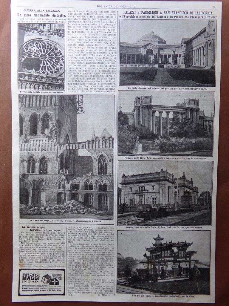 Pagine del 1915 WW1 Bombe Halle aux Draps Ypres Tylsinin …