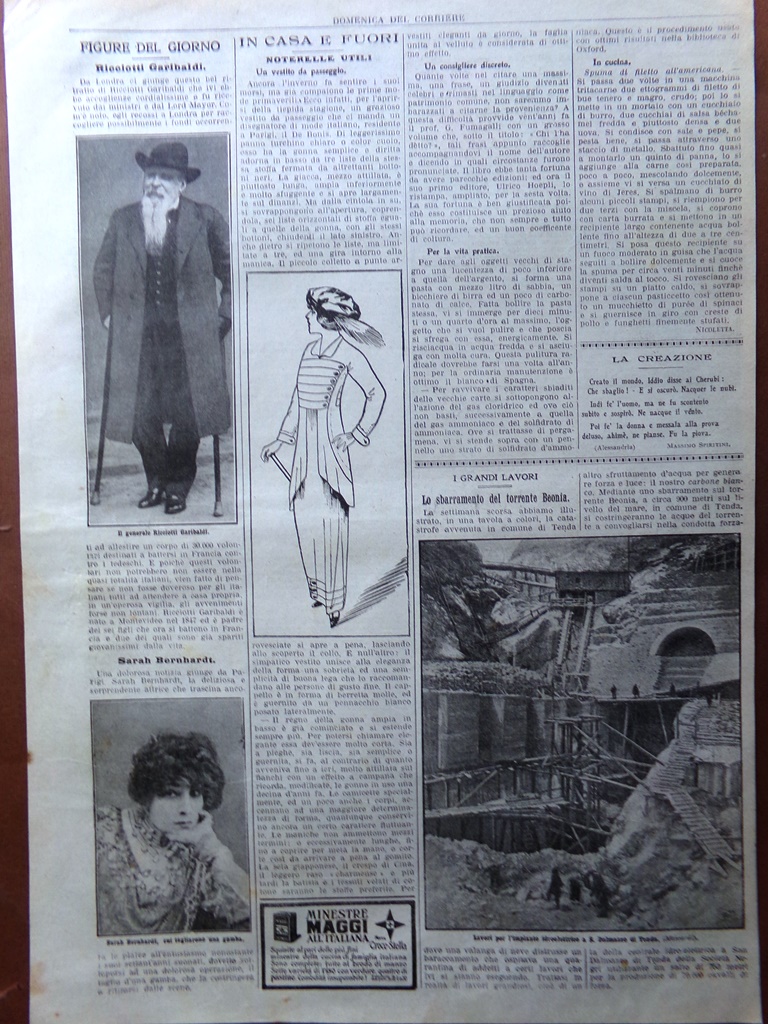 Pagine del 1915 WW1 Generale Ricciotti Garibaldi Sarah Bernhardt Torrente …