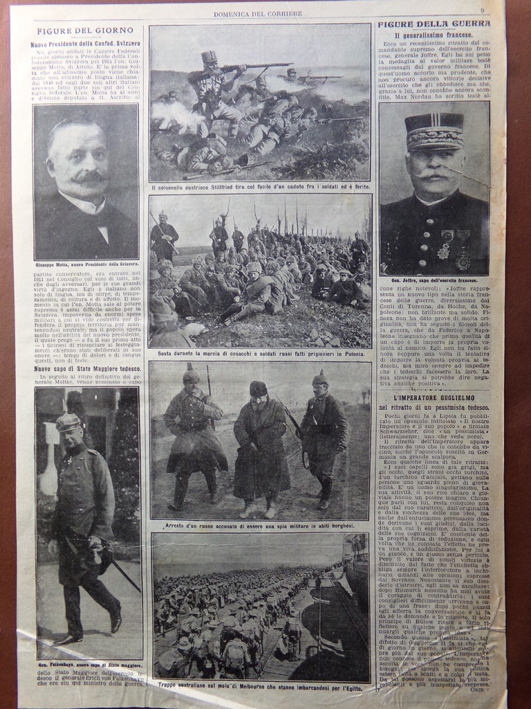 Pagine del 1915 WW1 Motta Joffre Falkenhayn Caserma Lungarno Guerra …