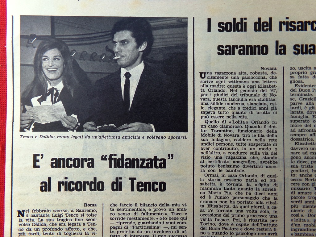 Pagine del 1967 Dalida Luigi Tenco Orlando Scorta Casa di …