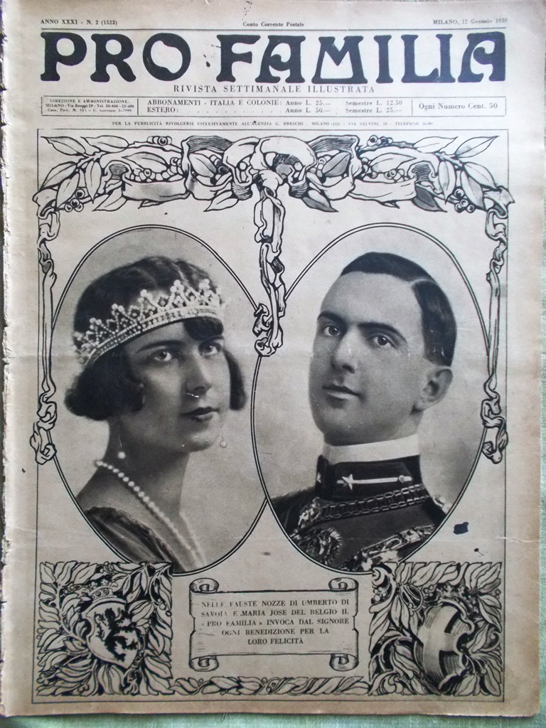 Pro Familia del 12 Gennaio 1930 Pacelli Gorla Umberto Maria …