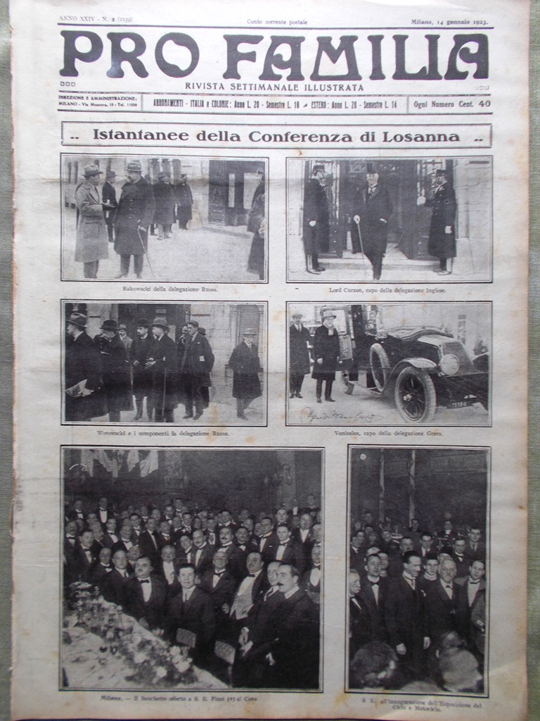 Pro Familia del 14 Gennaio1923 Conferenza di Losanna Pace Calcio …