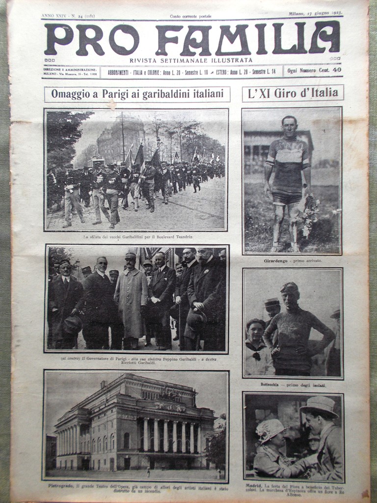 Pro Familia del 17 Giugno 1923 Mussolini Giro d'Italia Girardengo …