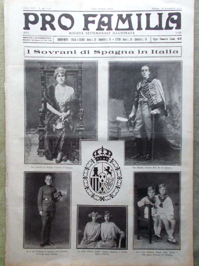 Pro Familia del 18 Novembre 1923 Sovrani Spagna Anniversario Vittoria …