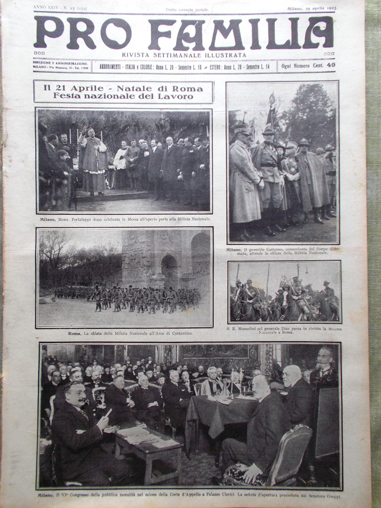Pro Familia del 29 Aprile 1923 Mussolini in Romagna Suor …