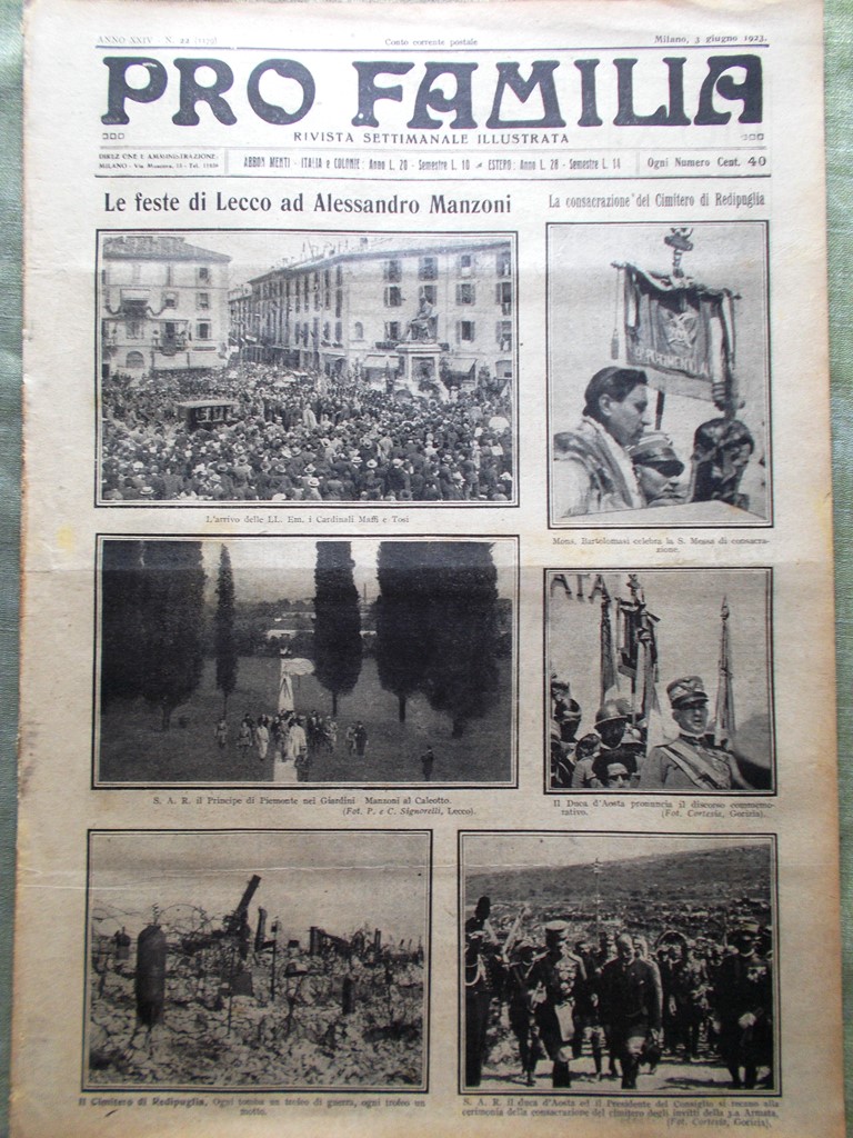 Pro Familia del 3 Giugno 1923 Feste Lecco Manzoni Arcadia …