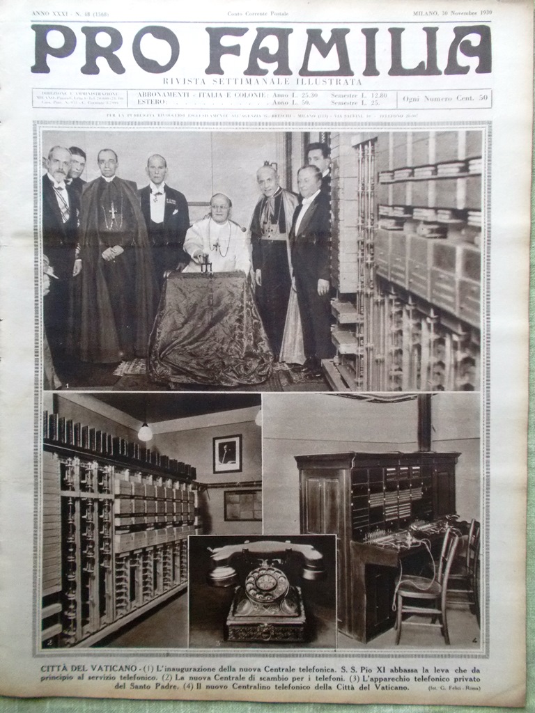 Pro Familia del 30 Novembre 1930 Telefono Vaticano Genova Disastro …
