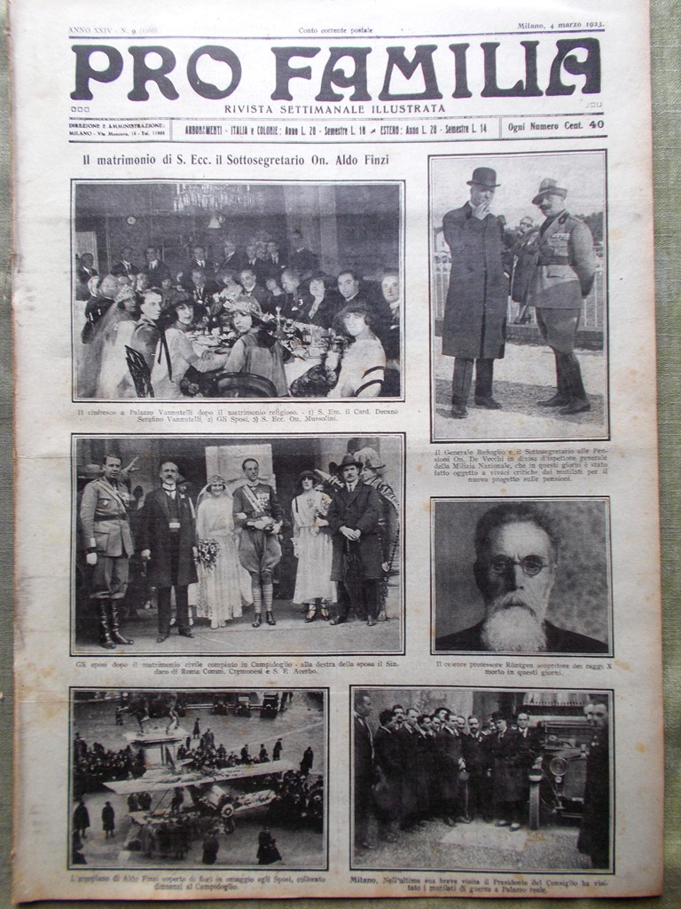 Pro Familia del 4 Marzo 1923 Rontgen Finzi Copernico Masson …