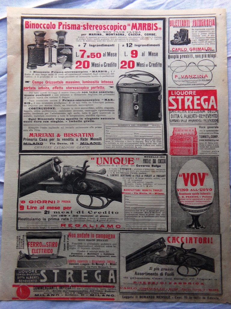 Pubblicità del 1911 Binocolo Prisma Marbis Unique Strega Vov Grimaldi …