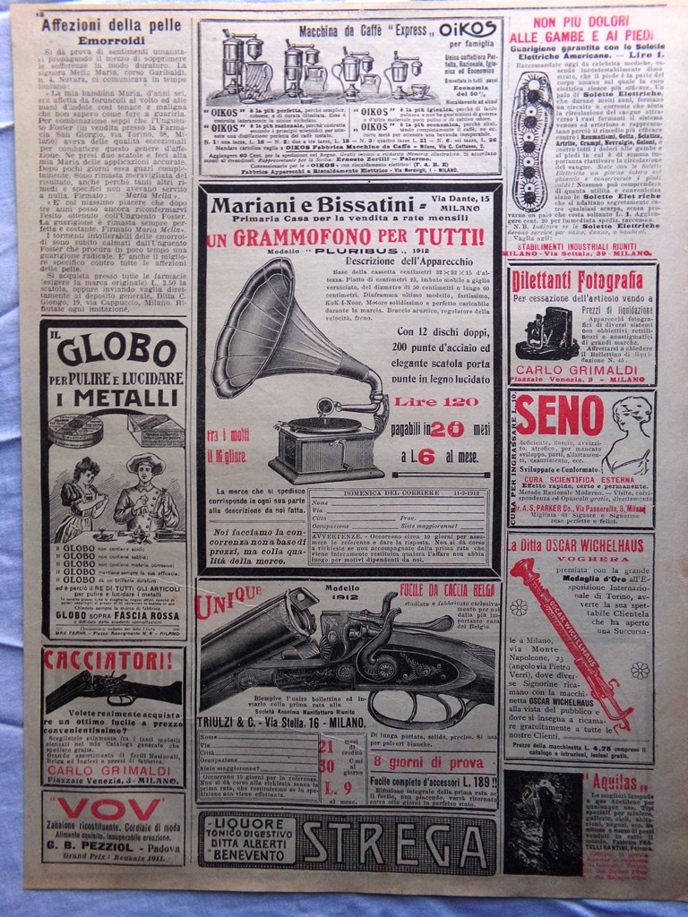 Pubblicità del 1912 Mariani e Bissatini Unique Oikos Giorgini Pathé …