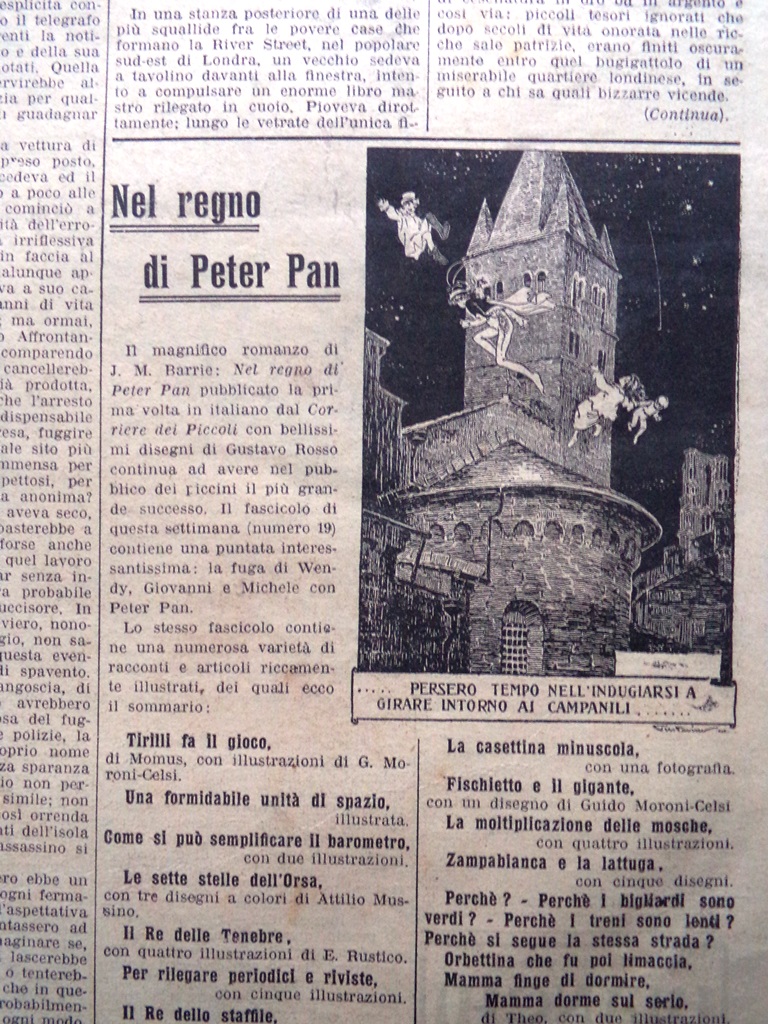 Pubblicità del 1912 Nel Regno di Peter Pan Pubblicazione Romanzo …