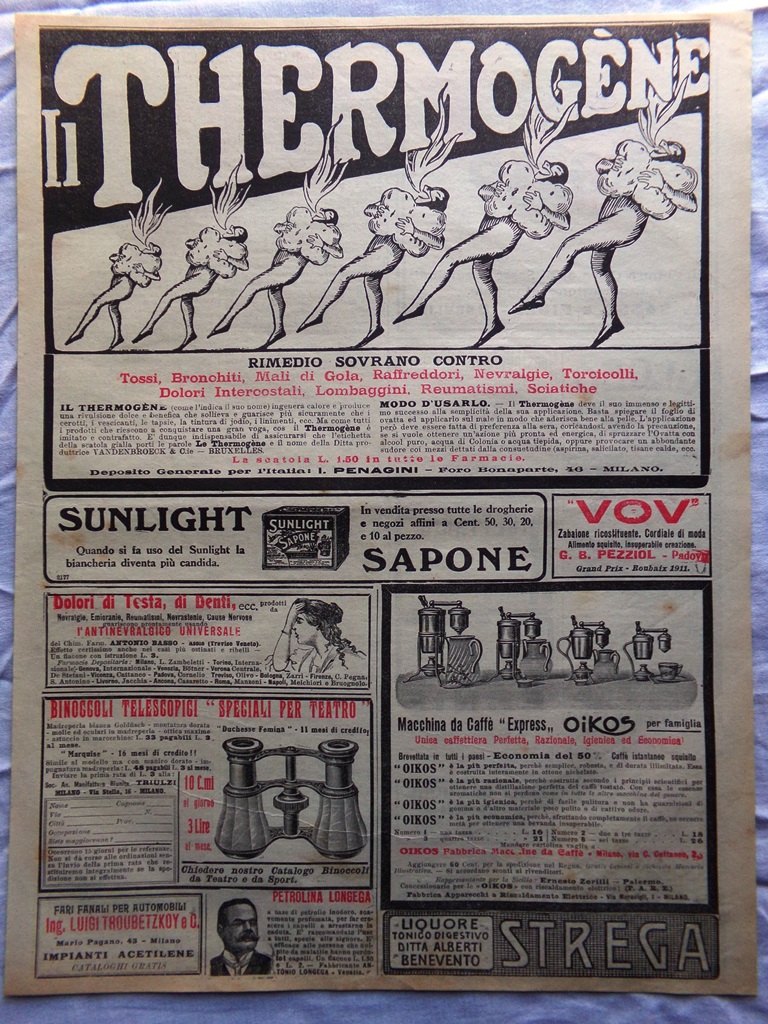 Pubblicità del 1912 Thermogène Strega Macchina Caffè Oikos Binocoli per …