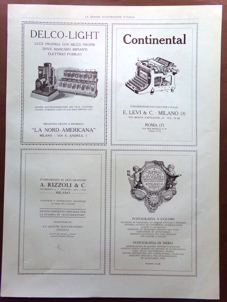 Pubblicità del 1925 Delco-Light Rizzoli Continental Bombelli Fotografia Cerpelli