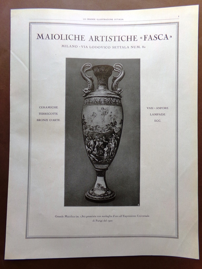 Pubblicità del 1925 Maioliche Artistiche Fasca Ceramiche Fabbrica Automobili OM