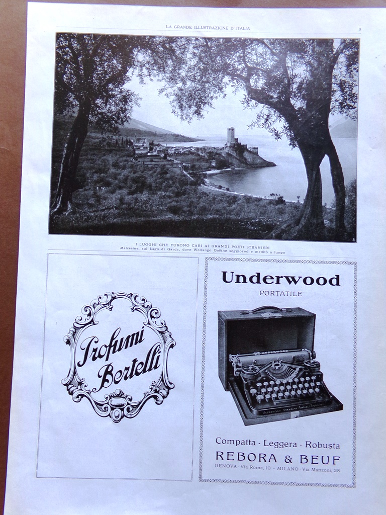 Pubblicità del 1925 Profumi Bertelli Underwood Portatile Malcesine Lago di …