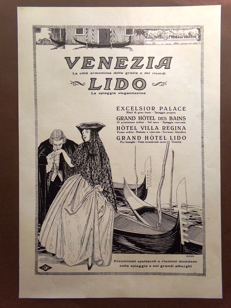 Pubblicità del 1925 Venezia Lido Spiaggia Excelsior Palace Grand Hotel …