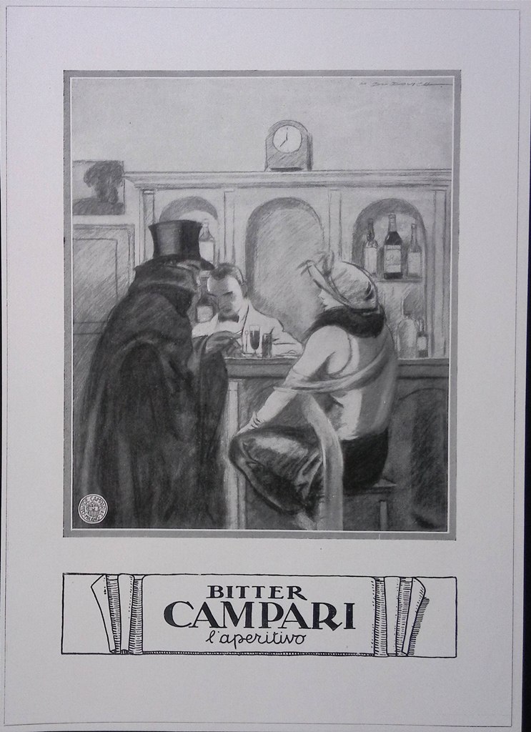 Pubblicità del 1927 Bitter Campari l'Aperitivo Stampa Disegno
