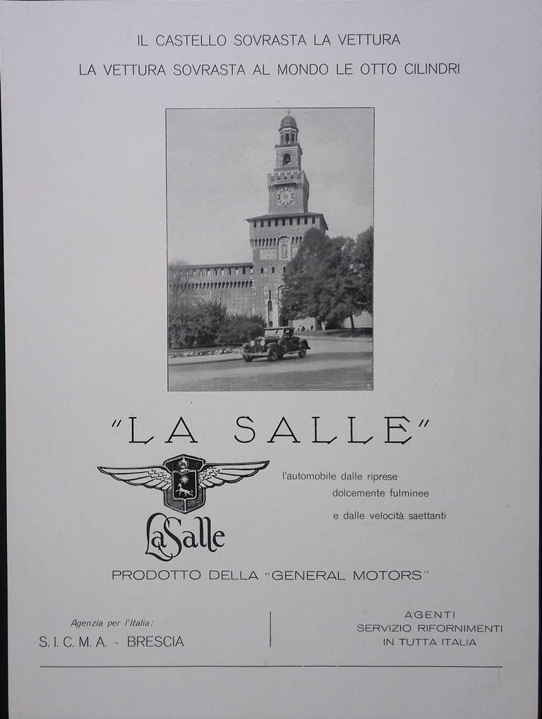 Pubblicità del 1927 La Salle General Motors Automobile Sicma Brescia
