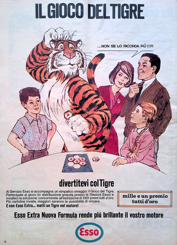 Pubblicità del 1966 Distributori Benzina Esso Il gioco del Tigre …