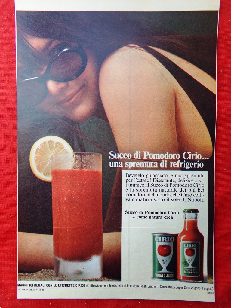 Pubblicità del 1967 Succo di Pomodoro Cirio Spremuta di Refrigerio
