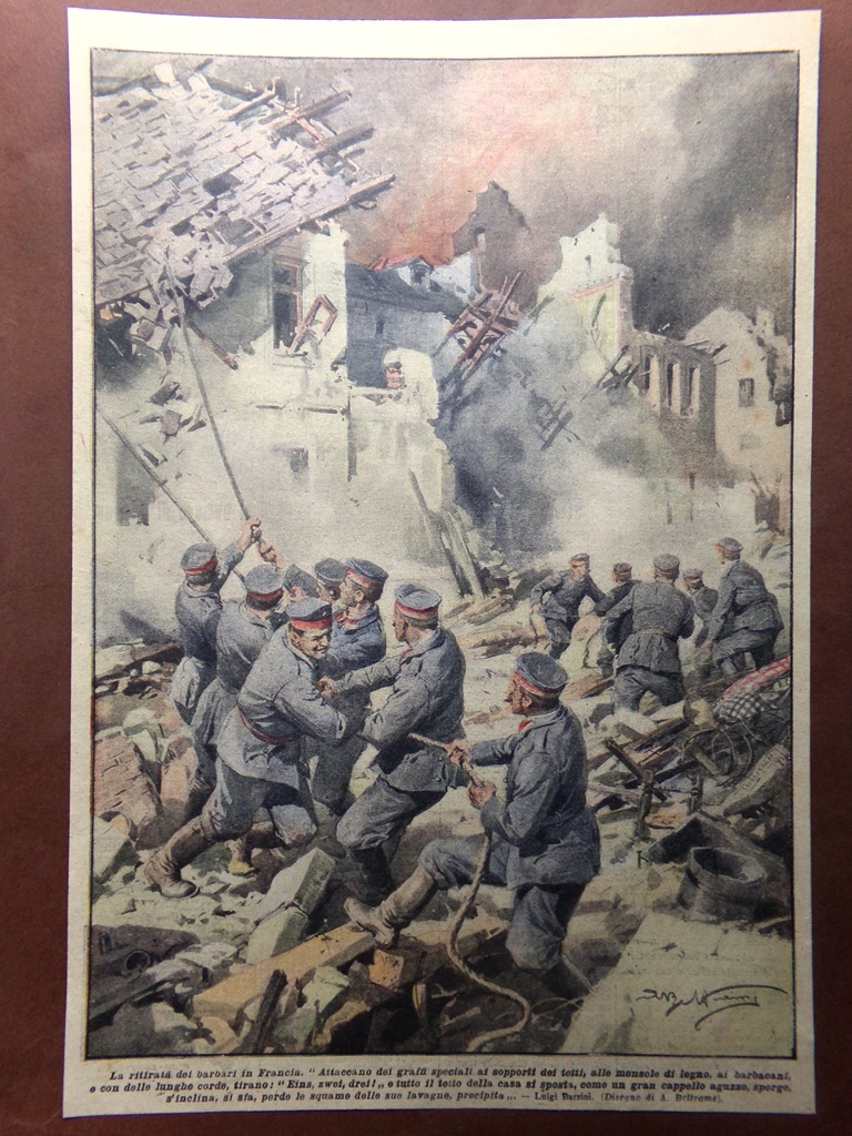 Retrocopertina Domenica Corriere nr. 14 del 1917 WW1 Ritirata in …