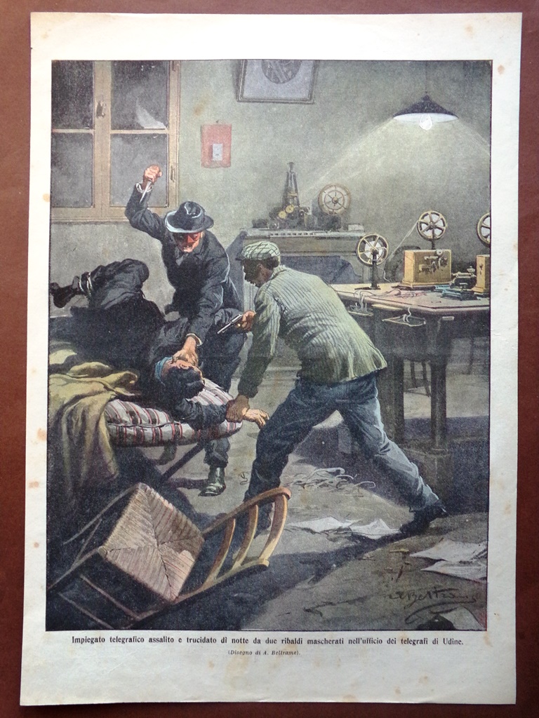 Retrocopertina Domenica Corriere nr. 17 del 1910 Impiegato Poste Ucciso …