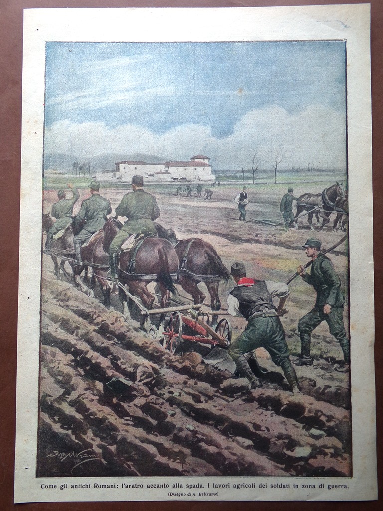 Retrocopertina Domenica Corriere nr. 17 del 1917 WW1 Aratro Spada …