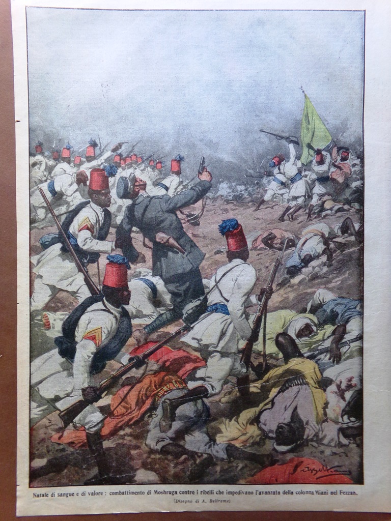 Retrocopertina Domenica Corriere nr. 2 del 1914 Combattimento di Moshruga …