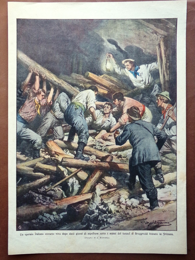 Retrocopertina Domenica Corriere nr. 28 del 1909 Operaio Frana Bruggwald …