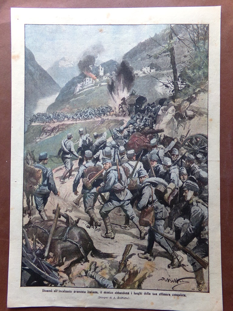 Retrocopertina Domenica Corriere nr. 28 del 1916 WW1 Incalzante Avanzata …