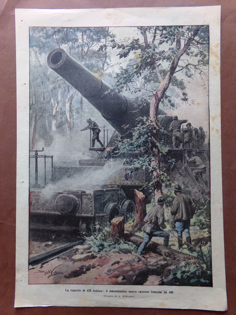 Retrocopertina Domenica Corriere nr. 32 del 1916 WW1 Nuovo Cannone …