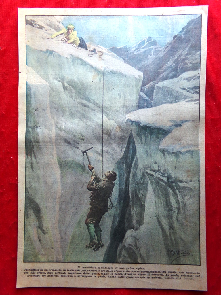 Retrocopertina Domenica Corriere nr. 34 del 1923 Salvataggio Guida Alpina …