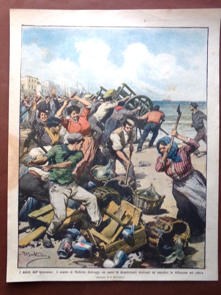 Retrocopertina Domenica Corriere nr. 44 del 1910 Popolo Molfetta Disinfettanti