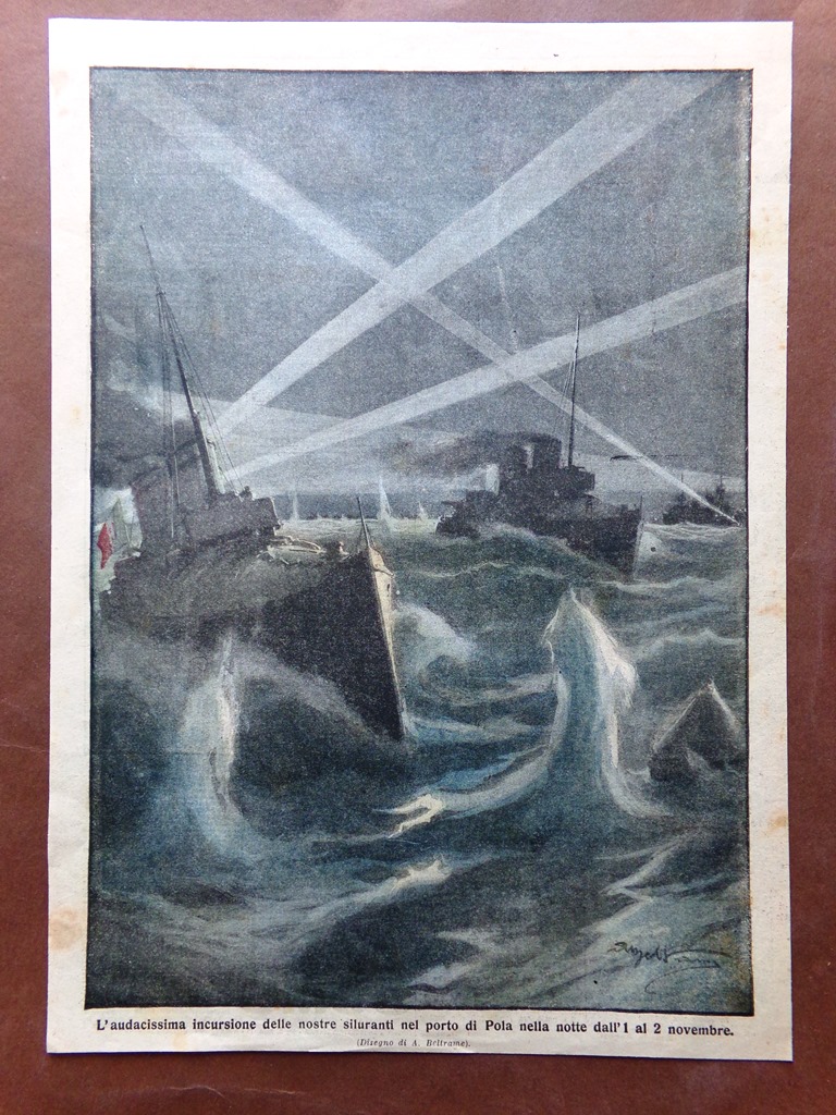 Retrocopertina Domenica Corriere nr. 47 del 1916 WW1 Incursione Porto …