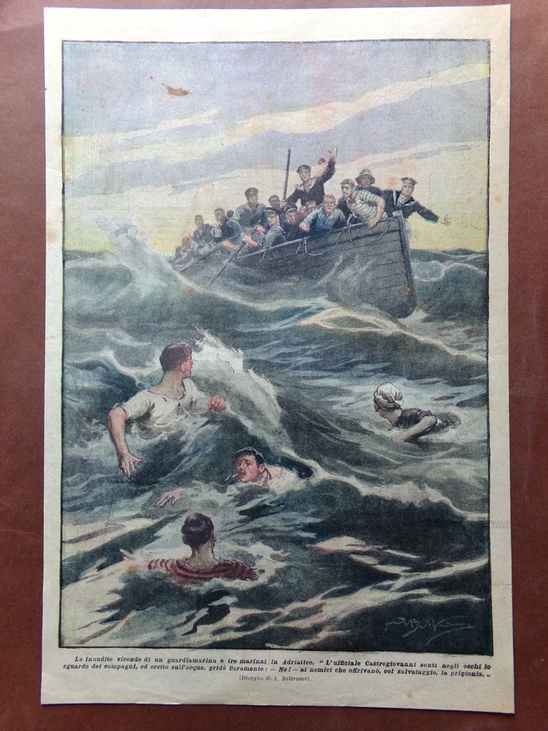 Retrocopertina Domenica Corriere nr. 48 del 1916 WW1 Marinai in …