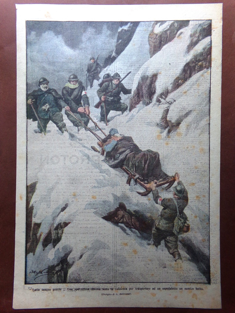 Retrocopertina Domenica Corriere nr. 7 del 1917 WW1 Discesa sotto …