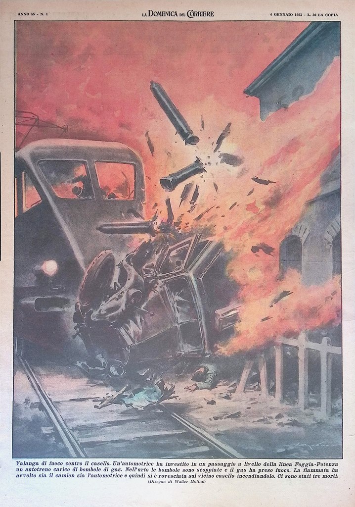 Retrocopertina Domenica del Corriere nr. 1 del 1953 Incidente Foggia …