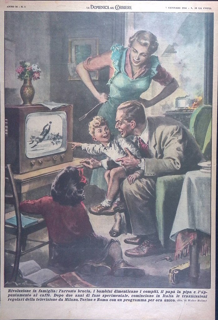 Retrocopertina Domenica del Corriere nr. 1 del 1954 Inizio Televisione …