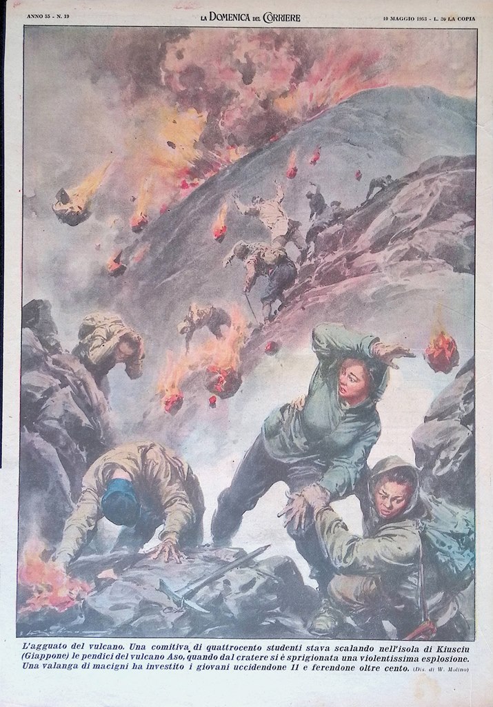 Retrocopertina Domenica del Corriere nr. 19 del 1953 Isola Kiusciu …