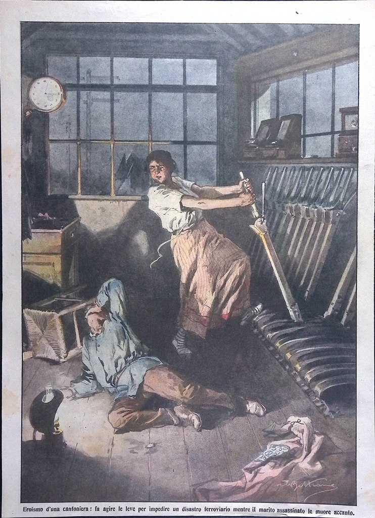 Retrocopertina Domenica del Corriere nr. 21 del 1914 Eroismo Cantoniera …