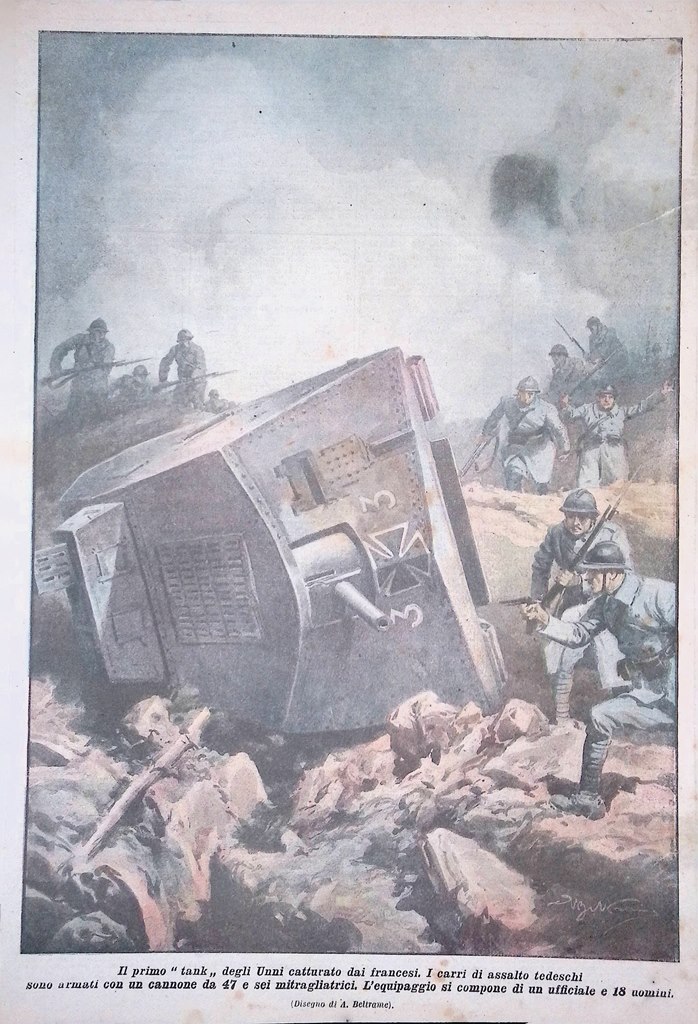 Retrocopertina Domenica del Corriere nr. 22 del 1918 WW1 Carro …