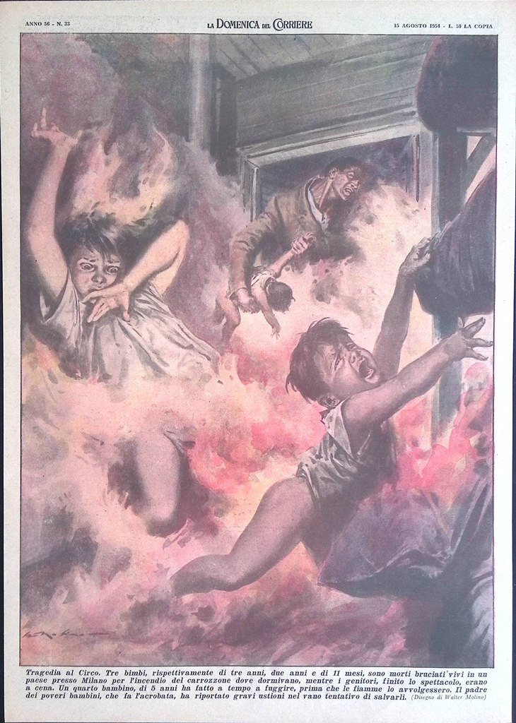 Retrocopertina Domenica del Corriere nr. 33 del 1954 Tragedia Bimbi …