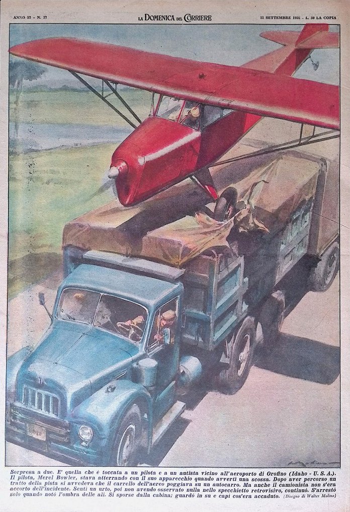 Retrocopertina Domenica del Corriere nr. 37 del 1955 Aereo su …