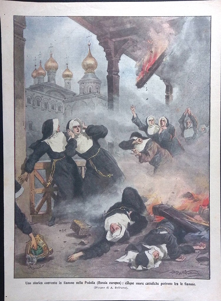 Retrocopertina Domenica del Corriere nr. 41 del 1913 Fiamme Convento …