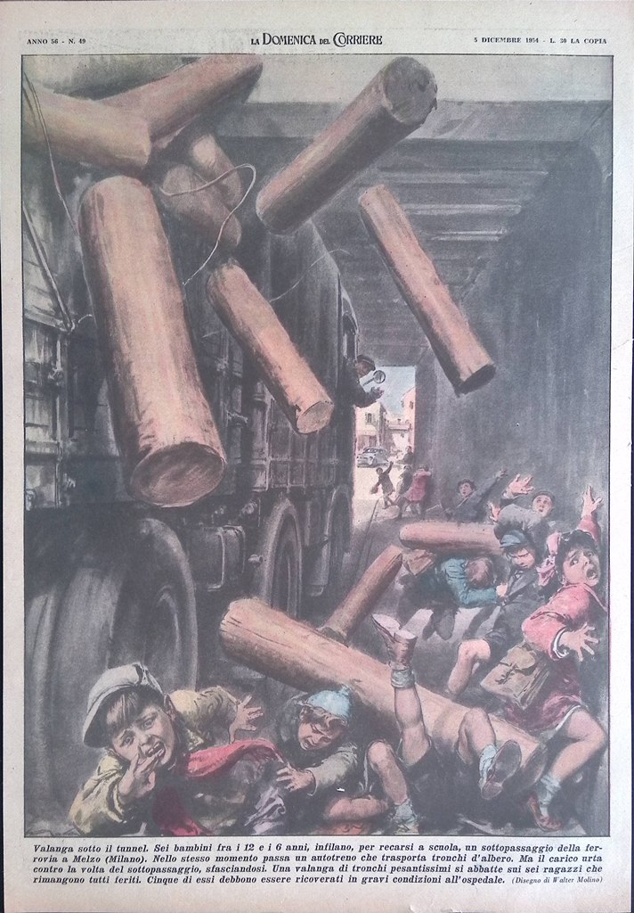 Retrocopertina Domenica del Corriere nr. 49 del 1954 Valanga Legno …