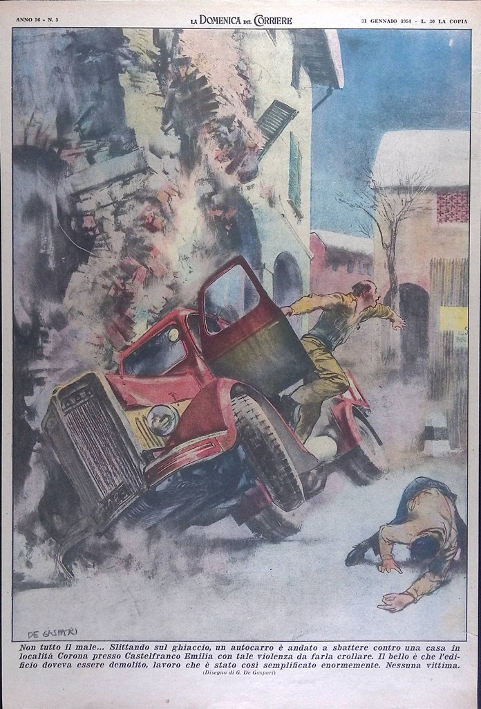 Retrocopertina Domenica del Corriere nr. 5 del 1954 Camion Castelfranco …